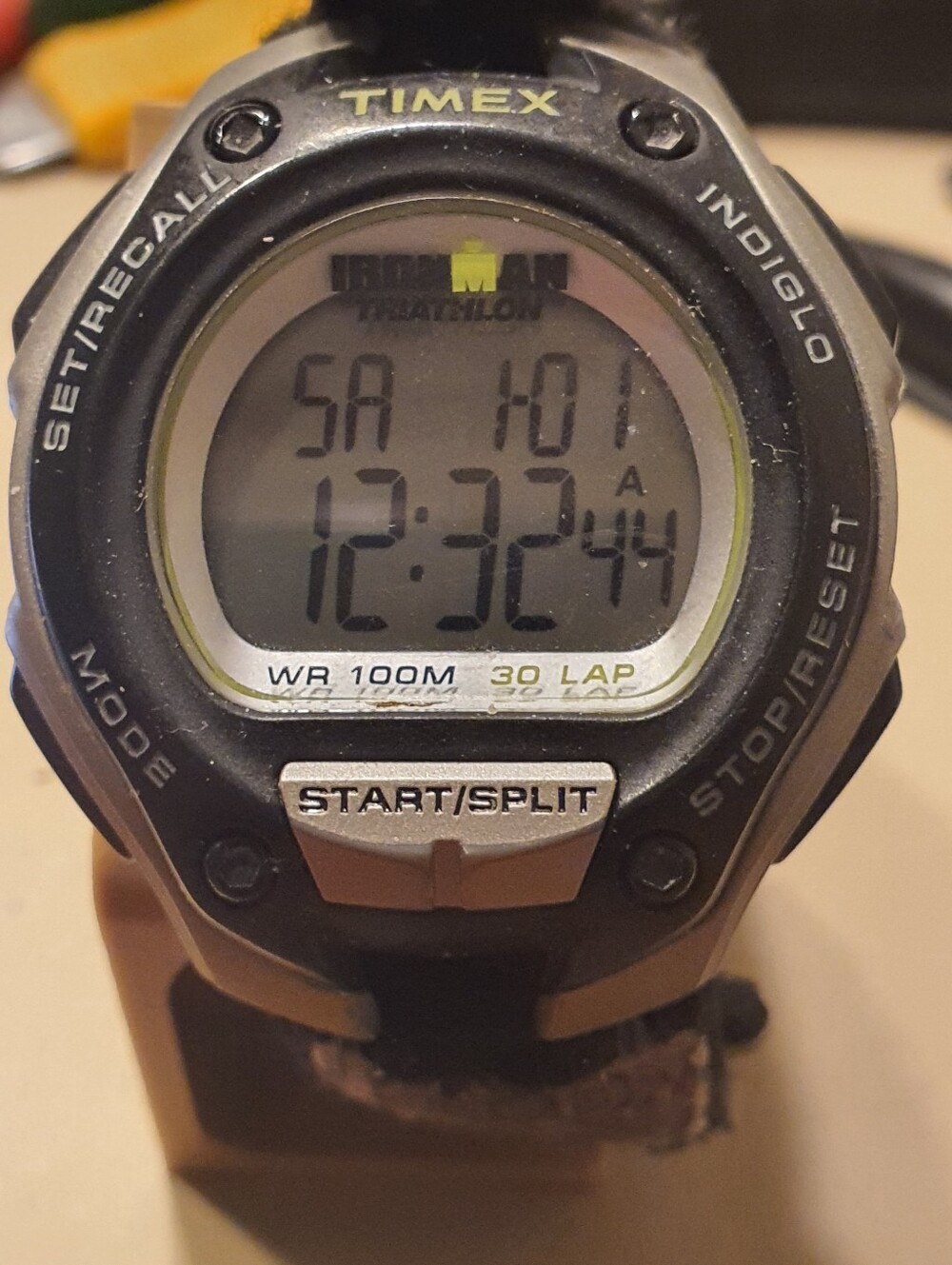 10/$20 Timex Ironman Silver/Black Nylon Digital Alarm Chrono Men's Watch